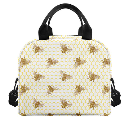 Honey Bee Hive Pattern Print Insulated Lunch Bag