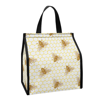 Honey Bee Hive Pattern Print Insulated Lunch Tote