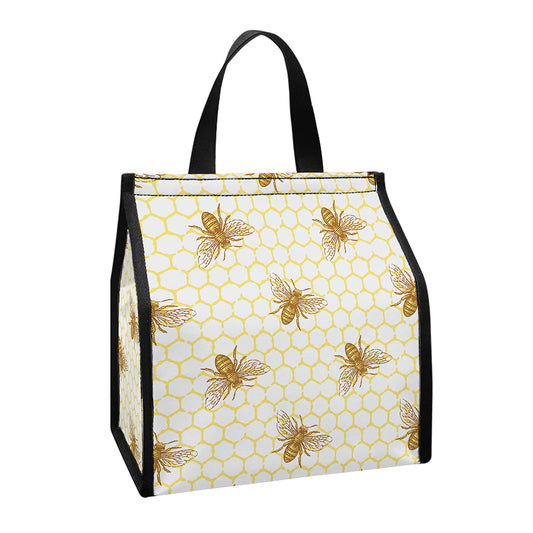 Honey Bee Hive Pattern Print Insulated Lunch Tote