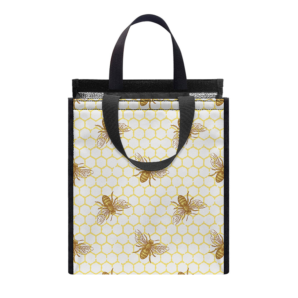 Honey Bee Hive Pattern Print Insulated Lunch Tote
