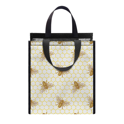 Honey Bee Hive Pattern Print Insulated Lunch Tote