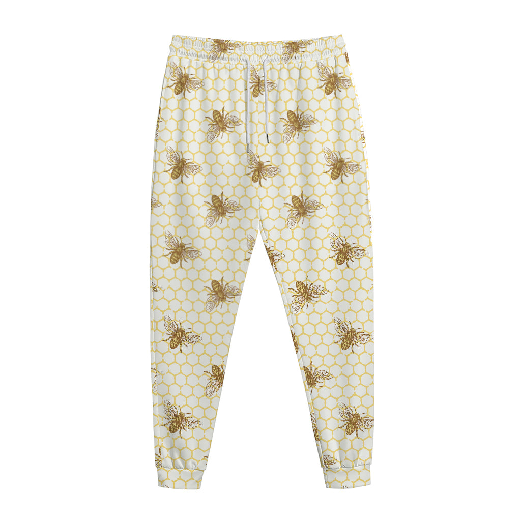 Honey Bee Hive Pattern Print Jogger Pants