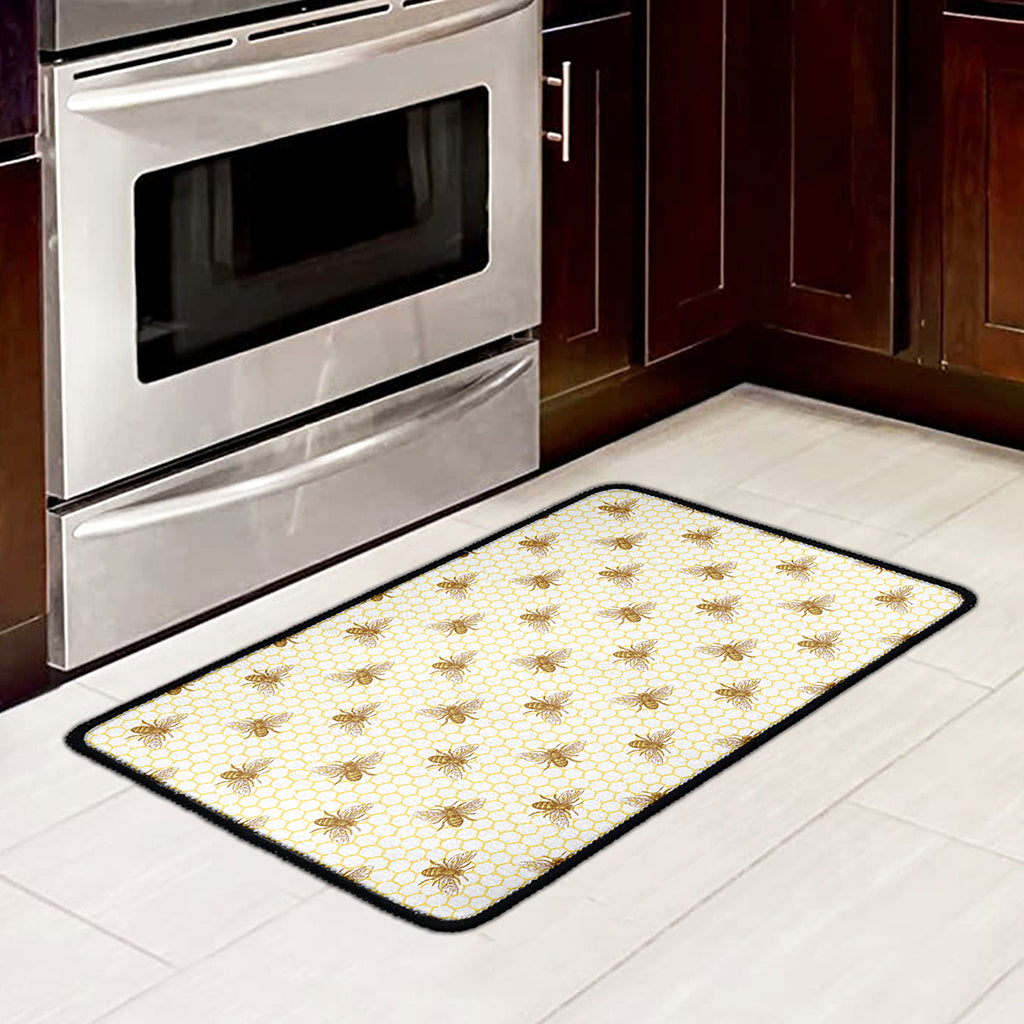 Honey Bee Hive Pattern Print Kitchen Mat
