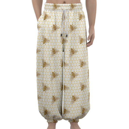 Honey Bee Hive Pattern Print Lantern Pants