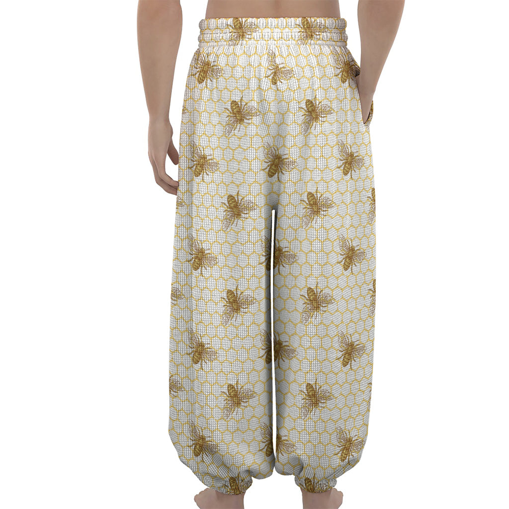 Honey Bee Hive Pattern Print Lantern Pants