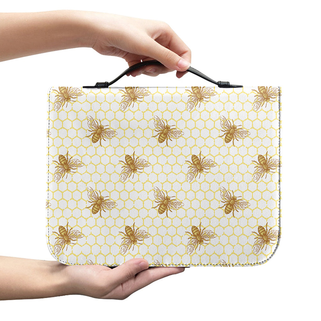 Honey Bee Hive Pattern Print Leather Bible Cover