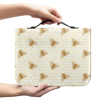 Honey Bee Hive Pattern Print Leather Bible Cover