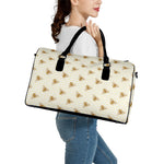 Honey Bee Hive Pattern Print Leather Duffle Bag