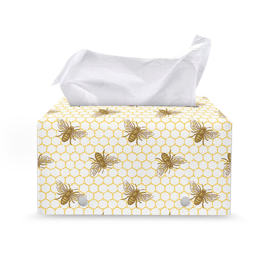 Honey Bee Hive Pattern Print Leather Tissue Box Cover