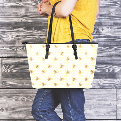 Honey Bee Hive Pattern Print Leather Tote Bag