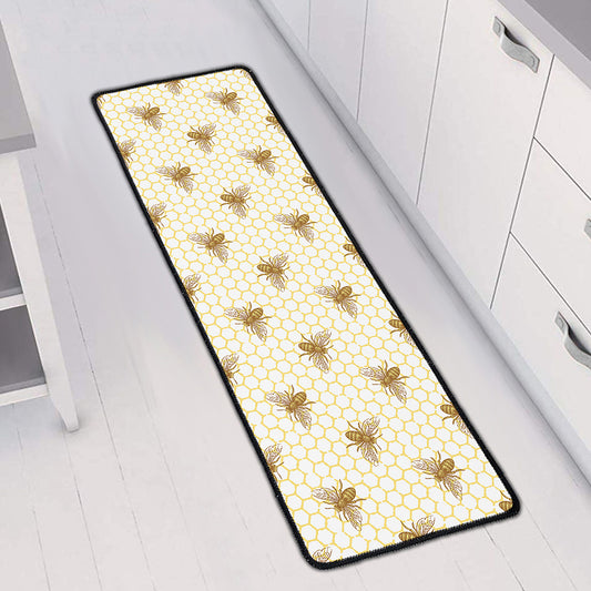Honey Bee Hive Pattern Print Long Kitchen Mat