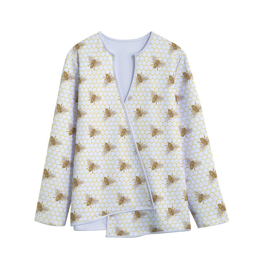 Honey Bee Hive Pattern Print Long Sleeve Short Coat