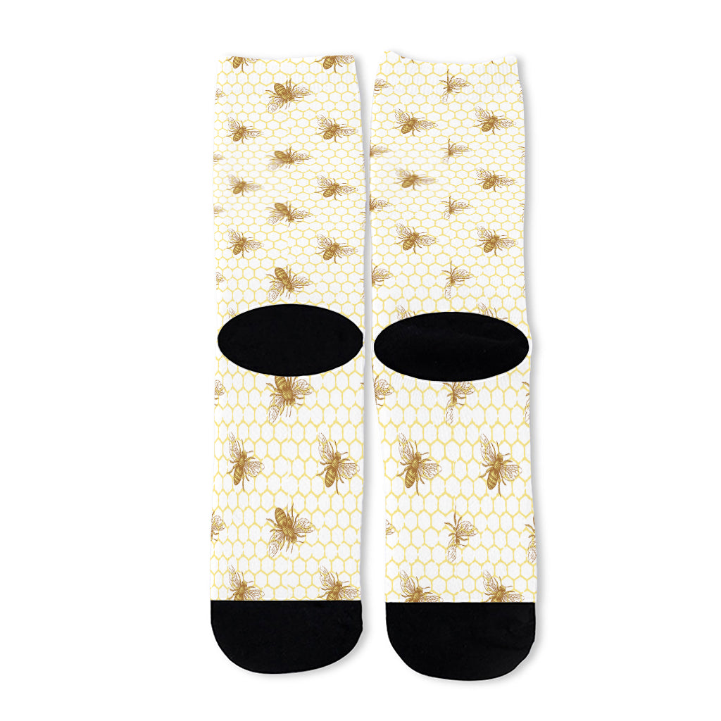 Honey Bee Hive Pattern Print Long Socks