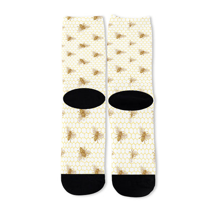 Honey Bee Hive Pattern Print Long Socks