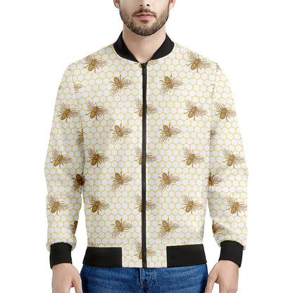 Honey Bee Hive Pattern Print Men's Bomber Jacket