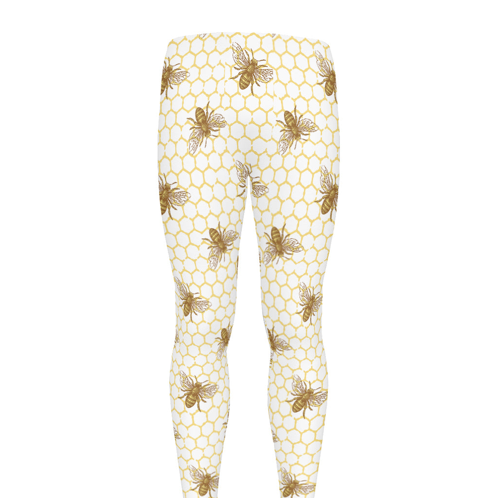 Honey Bee Hive Pattern Print Men's leggings