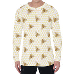 Honey Bee Hive Pattern Print Men's Long Sleeve T-Shirt