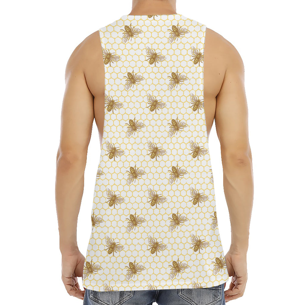 Honey Bee Hive Pattern Print Men's Muscle Tank Top