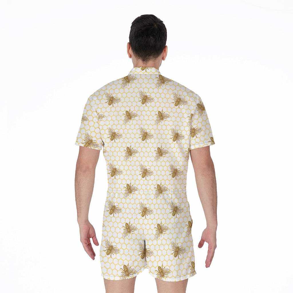 Honey Bee Hive Pattern Print Men's Rompers