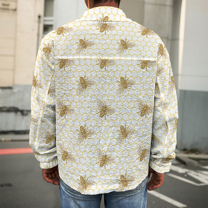 Honey Bee Hive Pattern Print Men's Shirt Jacket