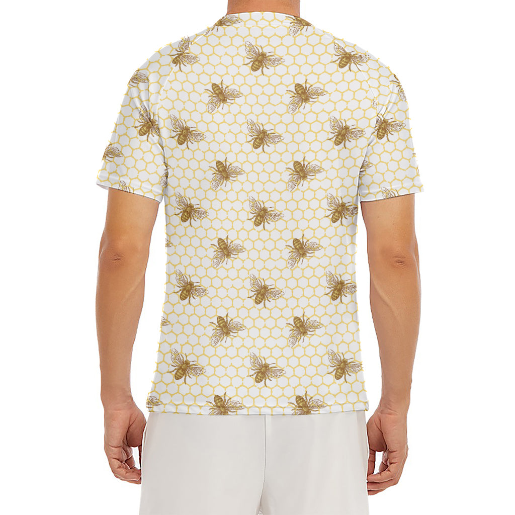 Honey Bee Hive Pattern Print Men's Short Sleeve Rash Guard