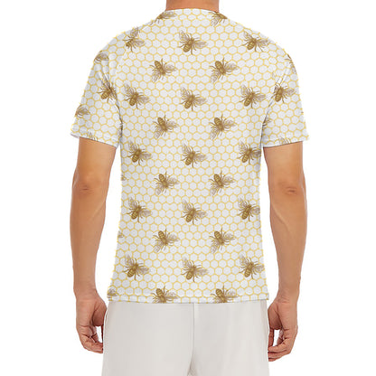 Honey Bee Hive Pattern Print Men's Short Sleeve Rash Guard