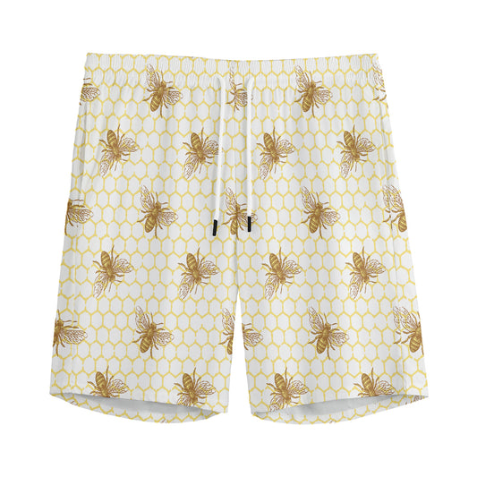 Honey Bee Hive Pattern Print Men's Sports Shorts