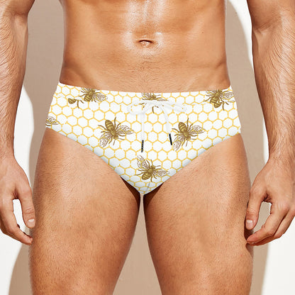 Honey Bee Hive Pattern Print Men's Swim Briefs