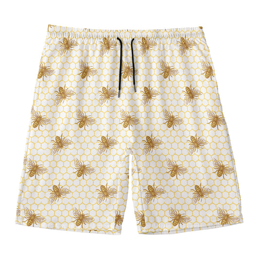 Honey Bee Hive Pattern Print Men's Swim Trunks