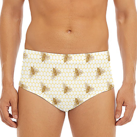 Honey Bee Hive Pattern Print Men's Triangle Swim Briefs