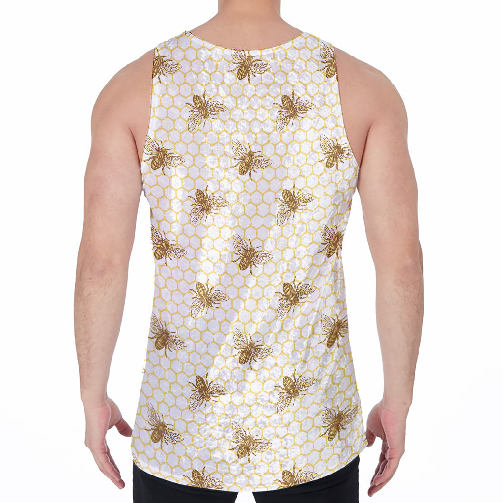 Honey Bee Hive Pattern Print Men's Velvet Tank Top