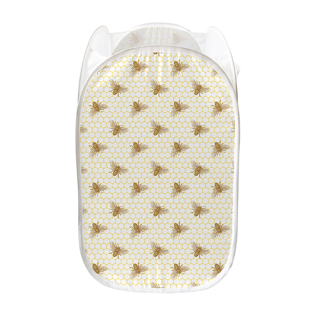 Honey Bee Hive Pattern Print Mesh Laundry Hamper