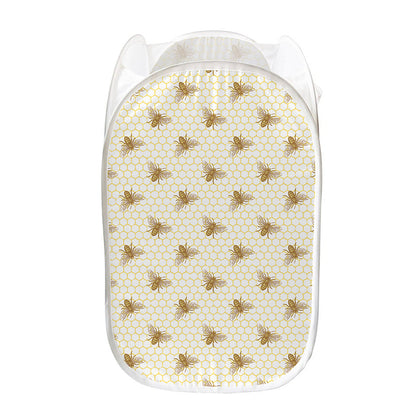 Honey Bee Hive Pattern Print Mesh Laundry Hamper