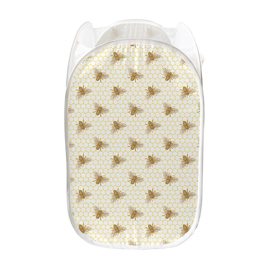 Honey Bee Hive Pattern Print Mesh Laundry Hamper
