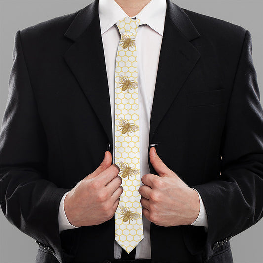 Honey Bee Hive Pattern Print Necktie