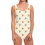 Honey Bee Hive Pattern Print One Piece Swimsuit