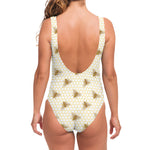 Honey Bee Hive Pattern Print One Piece Swimsuit