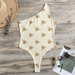 Honey Bee Hive Pattern Print One Shoulder Bodysuit