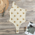 Honey Bee Hive Pattern Print One Shoulder Bodysuit