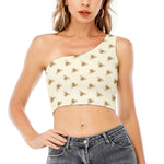 Honey Bee Hive Pattern Print One Shoulder Crop Top