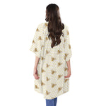 Honey Bee Hive Pattern Print Open Front Beach Cover Up