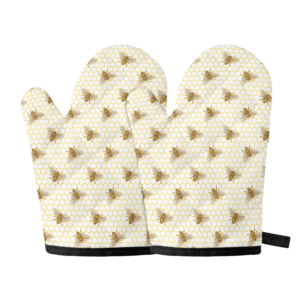 Honey Bee Hive Pattern Print Oven Mitts