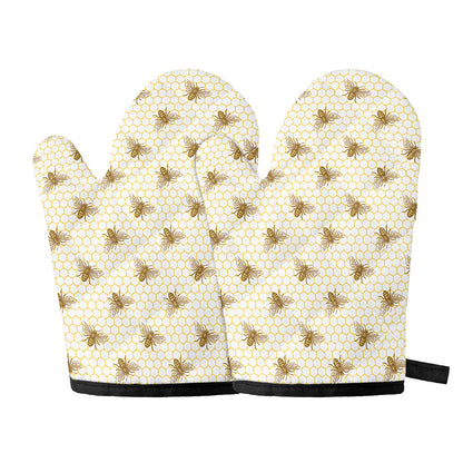 Honey Bee Hive Pattern Print Oven Mitts