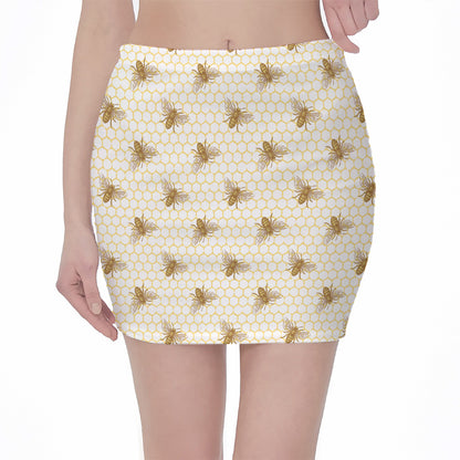 Honey Bee Hive Pattern Print Pencil Mini Skirt