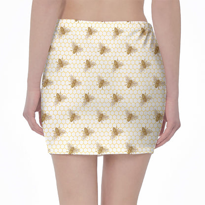 Honey Bee Hive Pattern Print Pencil Mini Skirt