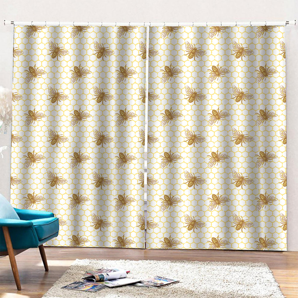 Honey Bee Hive Pattern Print Pencil Pleat Curtains