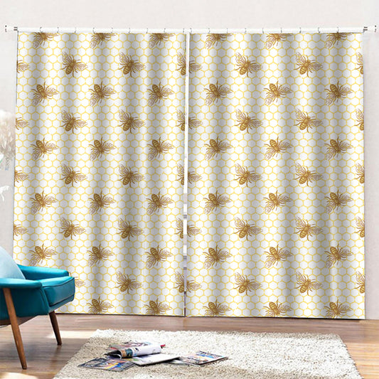 Honey Bee Hive Pattern Print Pencil Pleat Curtains