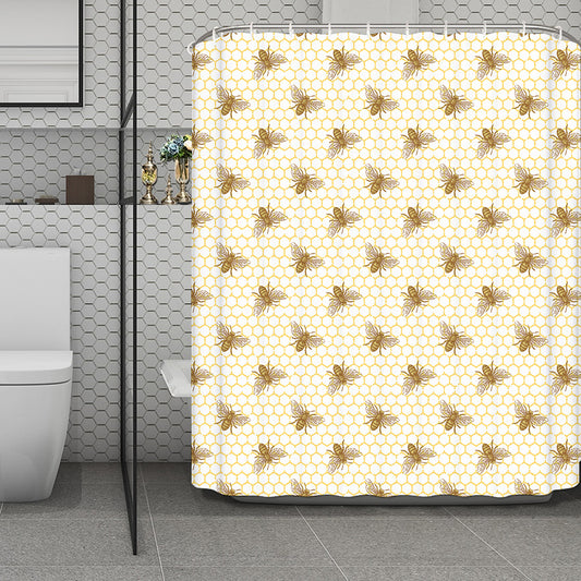 Honey Bee Hive Pattern Print Polyester Shower Curtain