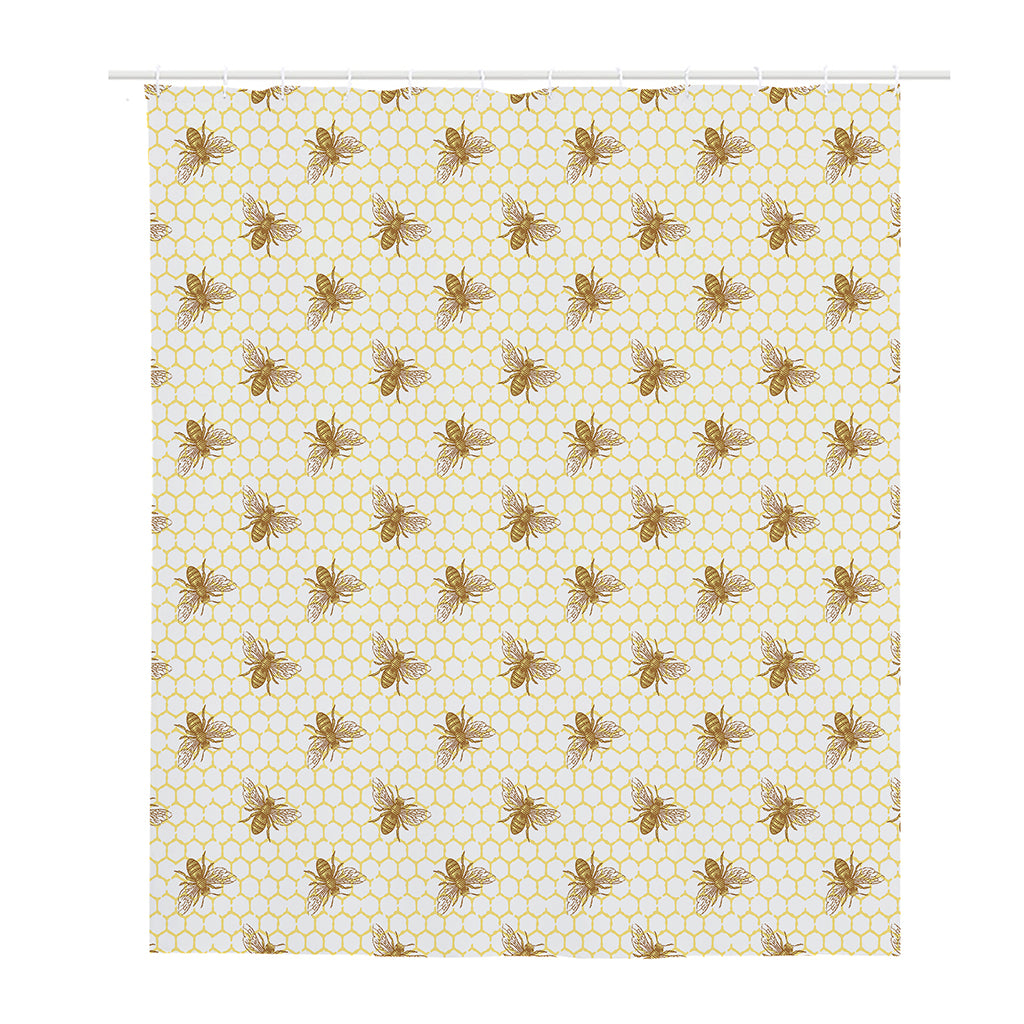 Honey Bee Hive Pattern Print Polyester Shower Curtain