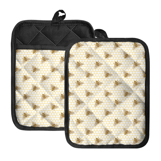 Honey Bee Hive Pattern Print Pot Holders With Pocket